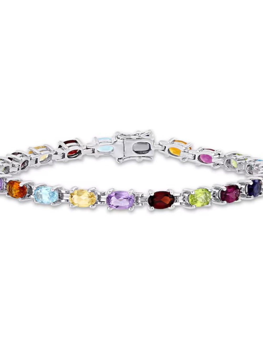 Sterling Silver Multicolor Gemstone Tennis Bracelet 7”🩶🌈✨
